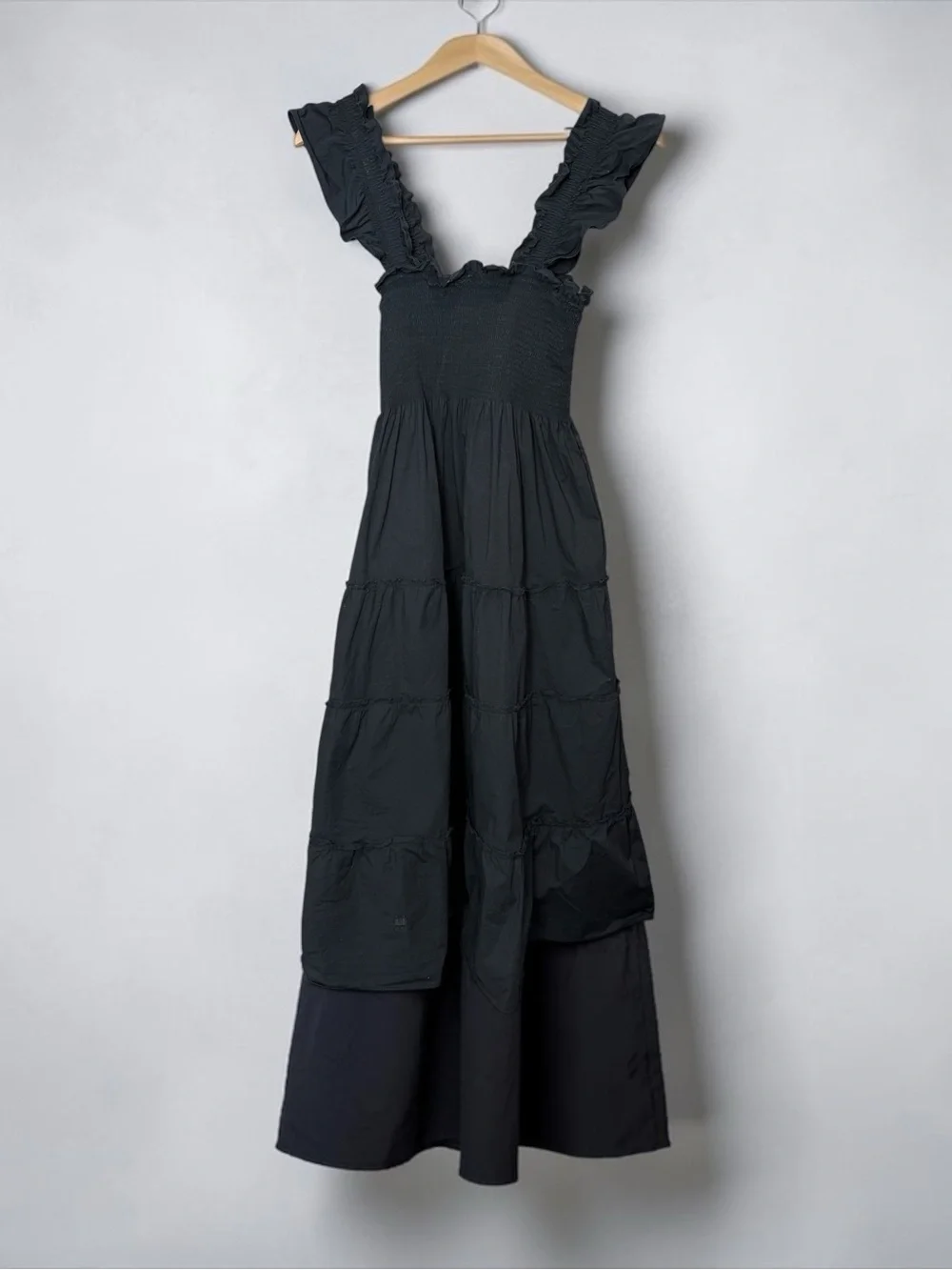 Hill House Home The Nap Dress Black Smocked Ruffle Midi Medium